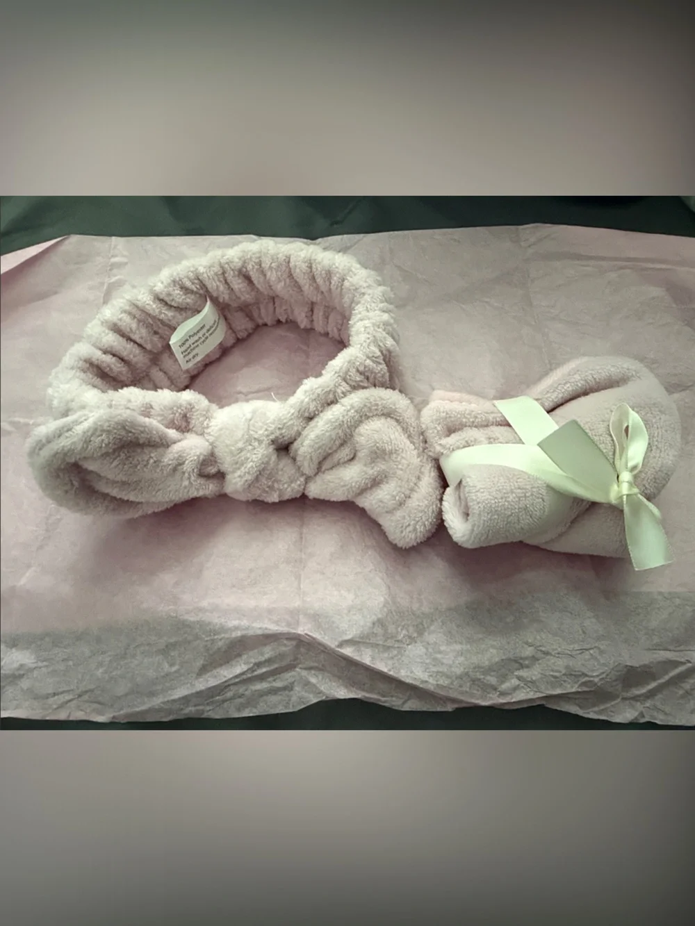 Soft Pink Plush Bow Headband and Hair Wrap Set